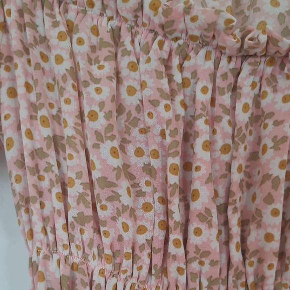 Smocked Square-Neck Pink Floral Midi Dress - Picture 9 of 16